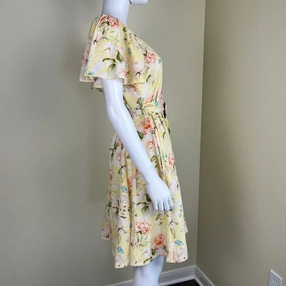 Code By Lifestyle Women’s Size 12 Yellow Floral Linen Cotton Fit & Flare Dress - Picture 11 of 16